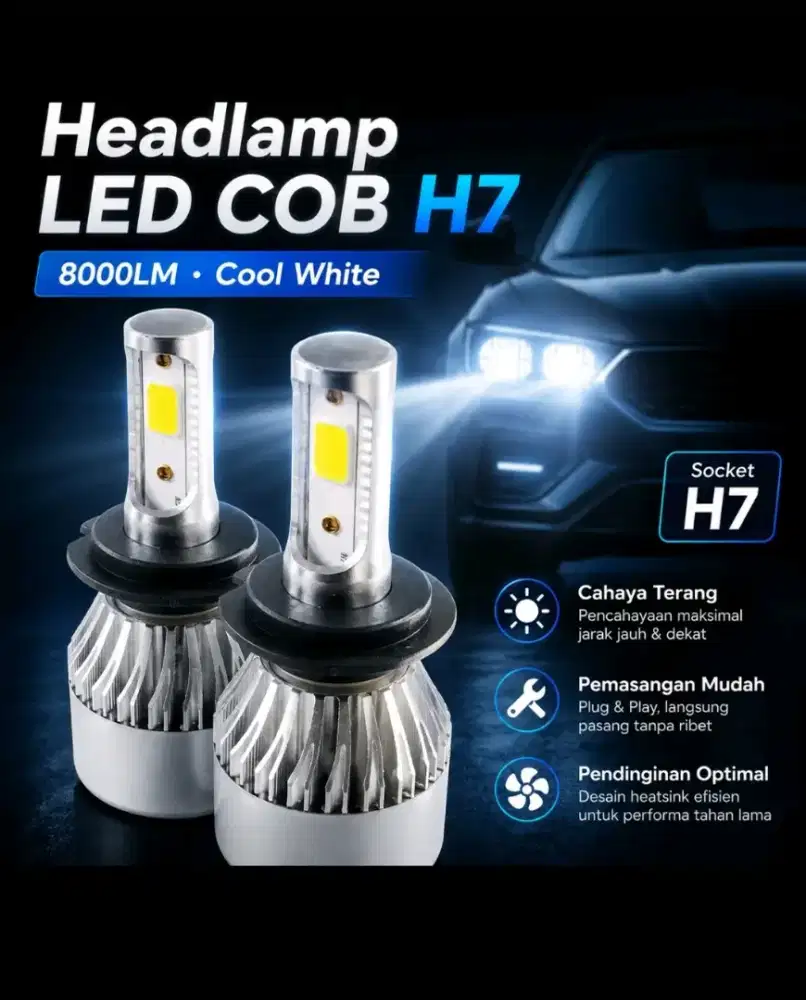 Lampu depan headlamp LED COB Taff. H7