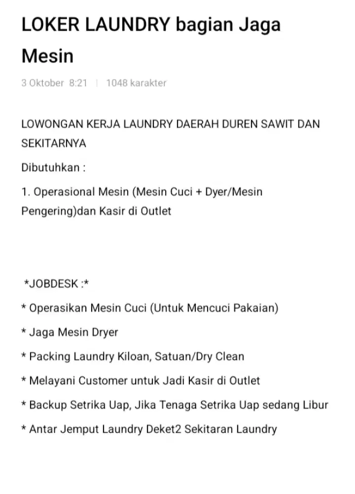 Lowongan Kerja di Laundry