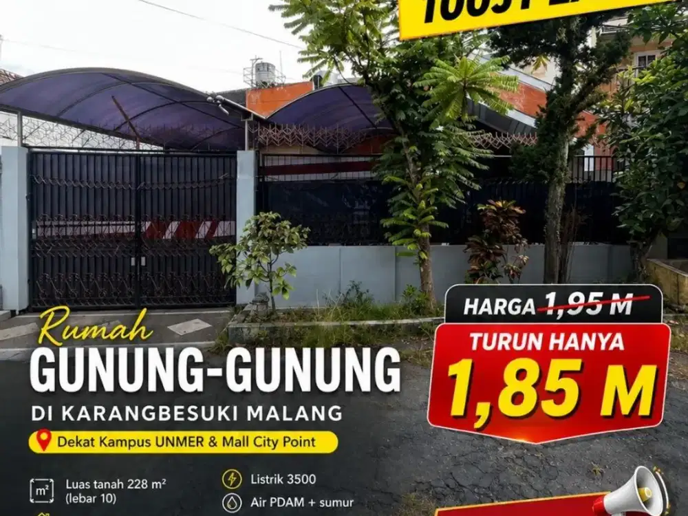 Dijual Rumah Gunung2 di Simpang Tambora Karangbesuki Malang