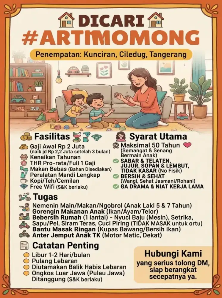 Dicari art momong nginep langsung majikan