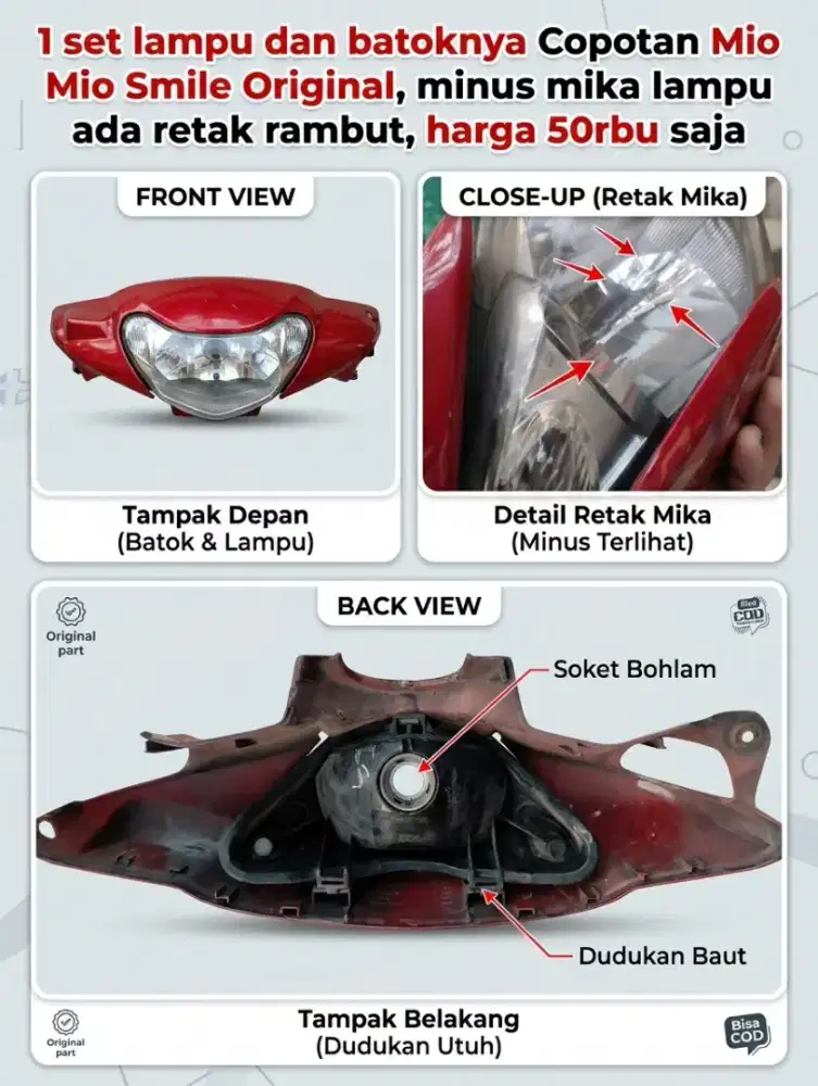 Kepala dan lampu Motor Mio Orisinil Copotan Motor