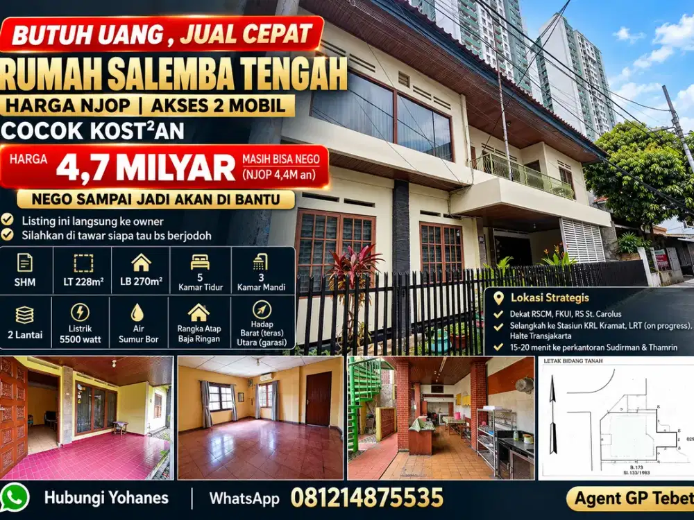 Harga NJOP Jual Rumah Salemba Tengah 2 Mobil Cocok Kost²An