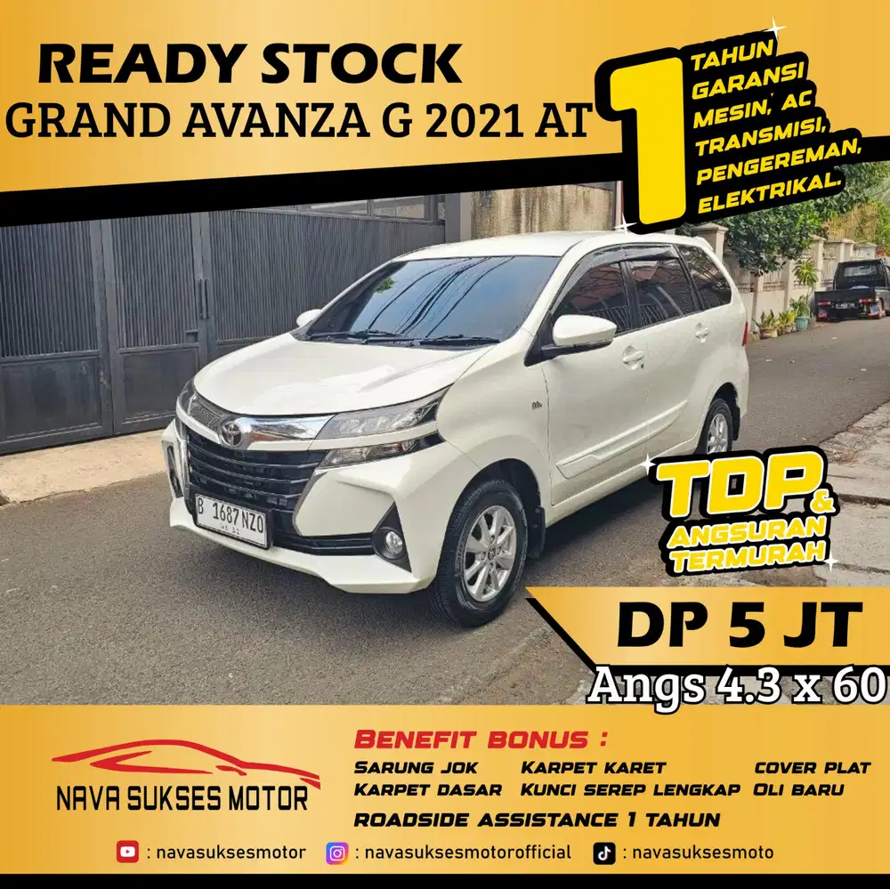 TDP 5 Jt Angs Termurah Grand Avanza G 2021 Matic Putih Low Km Like New