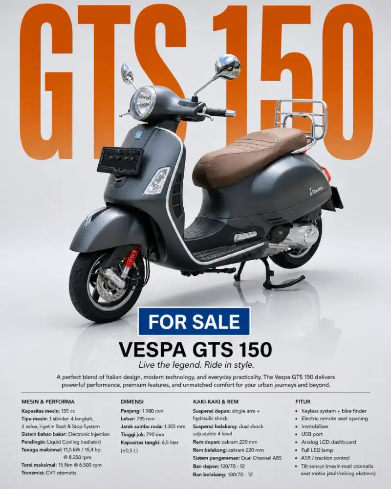 Jual Vespa matic GTS 150 2015 KM low banget