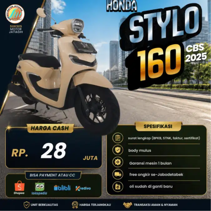 HONDA STYLO 160 CBS 2025 PLAT JAKARTA TIMUR MOTOR AJIB SIAP GAS