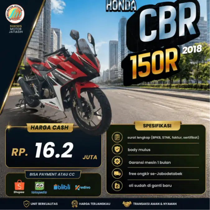 HONDA CBR 150R 2018 PLAT JAKARTA KM MASIH RENDAH SIAP GAS CAKEP