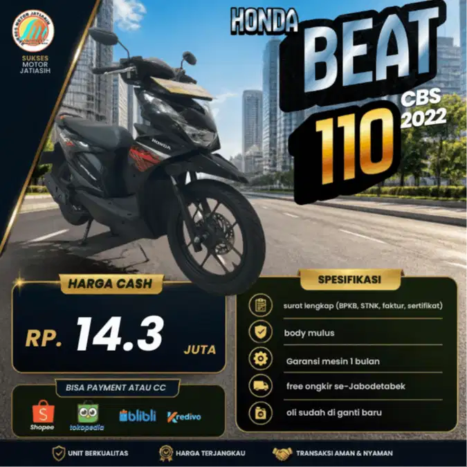 HONDA BEAT STREET 2022 PLAT JAKARTA KM MASIH RENDAH WARNA FAVORIT