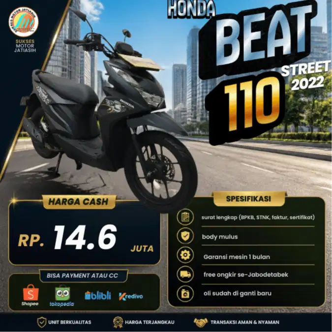 HONDA BEAT STREET 2022 PLAT JAKARTA KM MASIH RENDAH WARNA FAVORIT