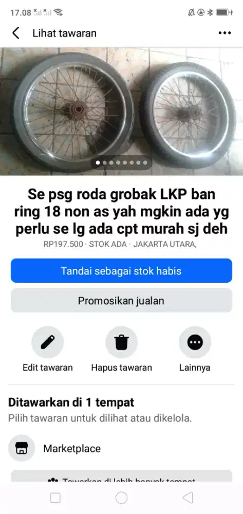 Se psg roda grobak utk jualan UK 18 LKP ban murah sj cpt dpt yah