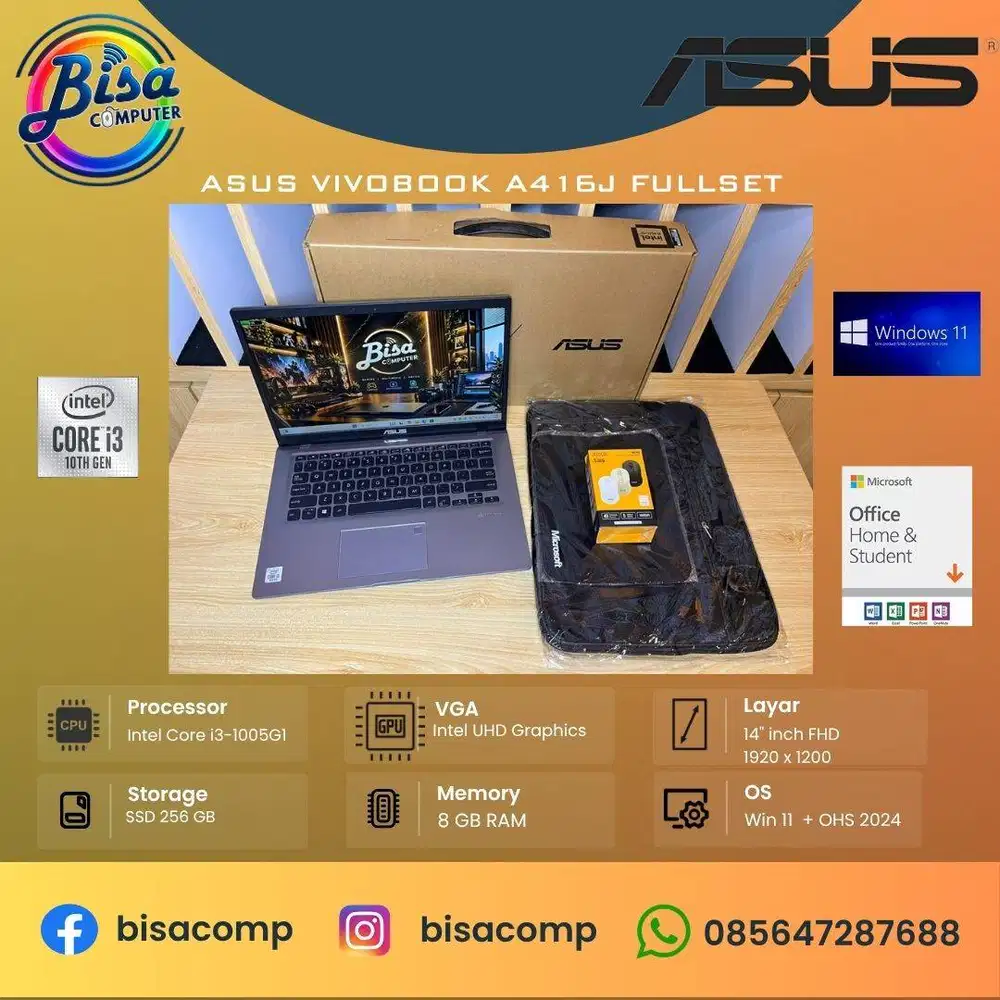 Asus Vivobook A416JAO Fullset Core i3 10th Gen SSD 256gb Ram 8gb 14inc