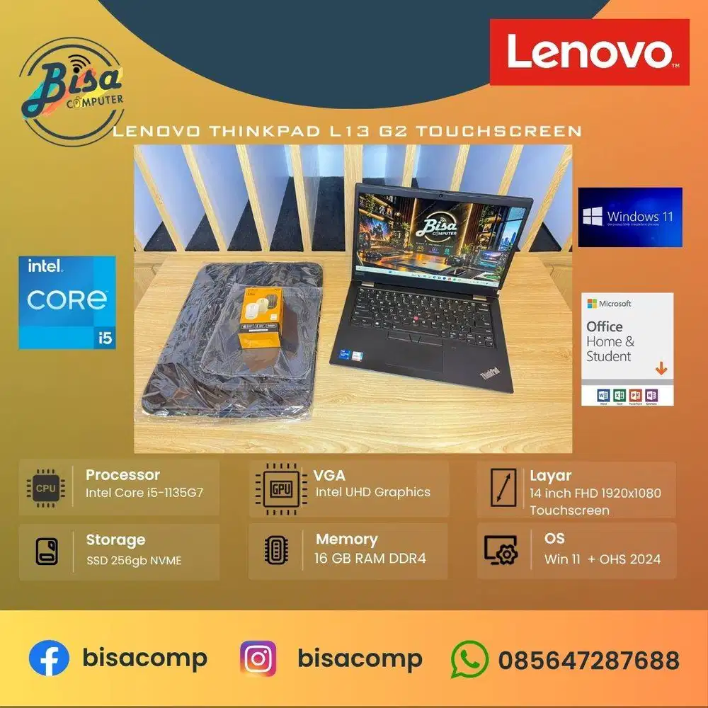 lenovo Thinkpad L13 G2 Core i5 11th Gen SSD 256gb Ram 16gb 14inchFHDTS