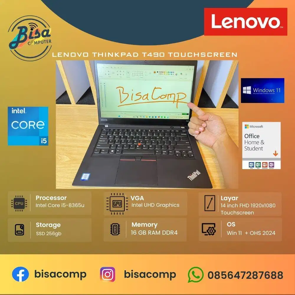 Lenovo Thinkpad T490 Core i5 8th Gen SSD 256gb Ram 16gb 14inchFHD TS