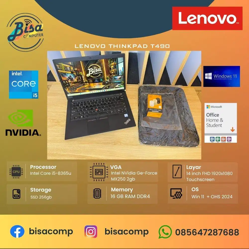 Lenovo Thinkpad T490 Core i5 8th Gen SSD 256gb Ram 16gb 14inchFHD