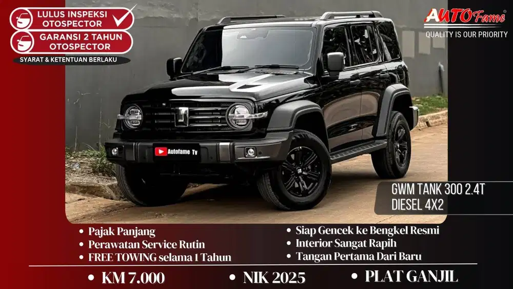 KM7RB GWM Tank 300 2.4T Diesel 4X2 Automatic Pemakaian 2026 Black on B