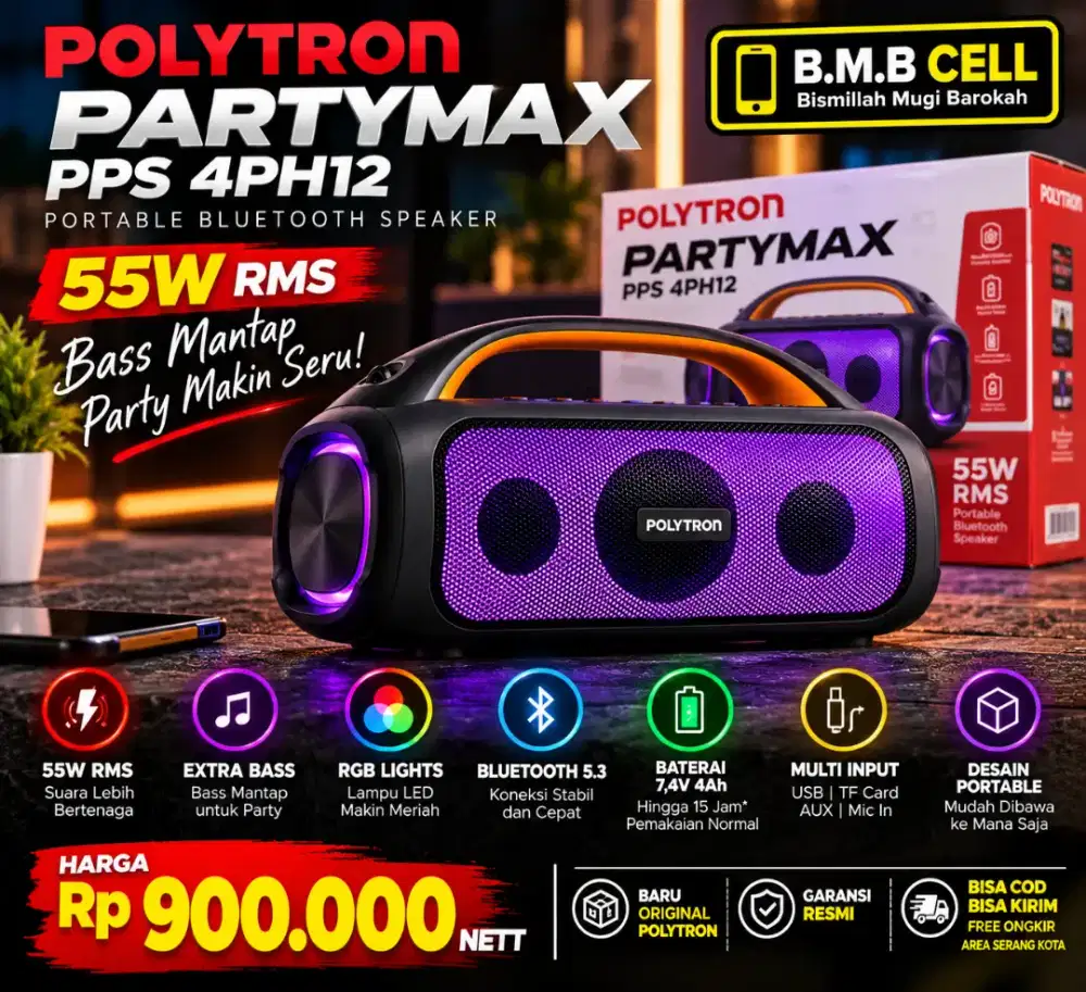POLYTRON PARTY MAX PPS 4PH12 SPEAKER PARTY PORTABLE BARU GARANSI RESMI