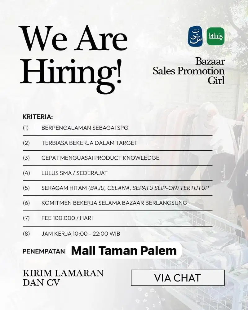 LOWONGAN SPG BAZAR DI  MALL TAMAN PALEM