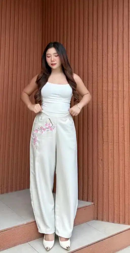 Barrel Pants Bordir High Waist