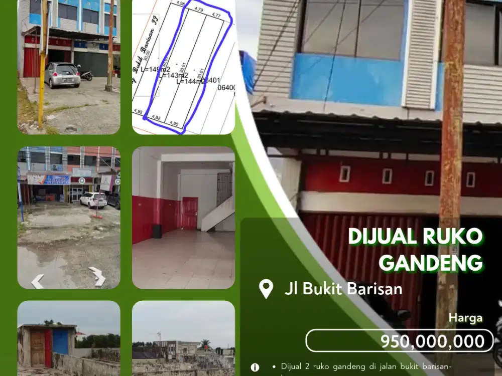Dijual 2 Ruko Gandeng Jalan Bukit Barisan Harapan Raya Pekanbaru!