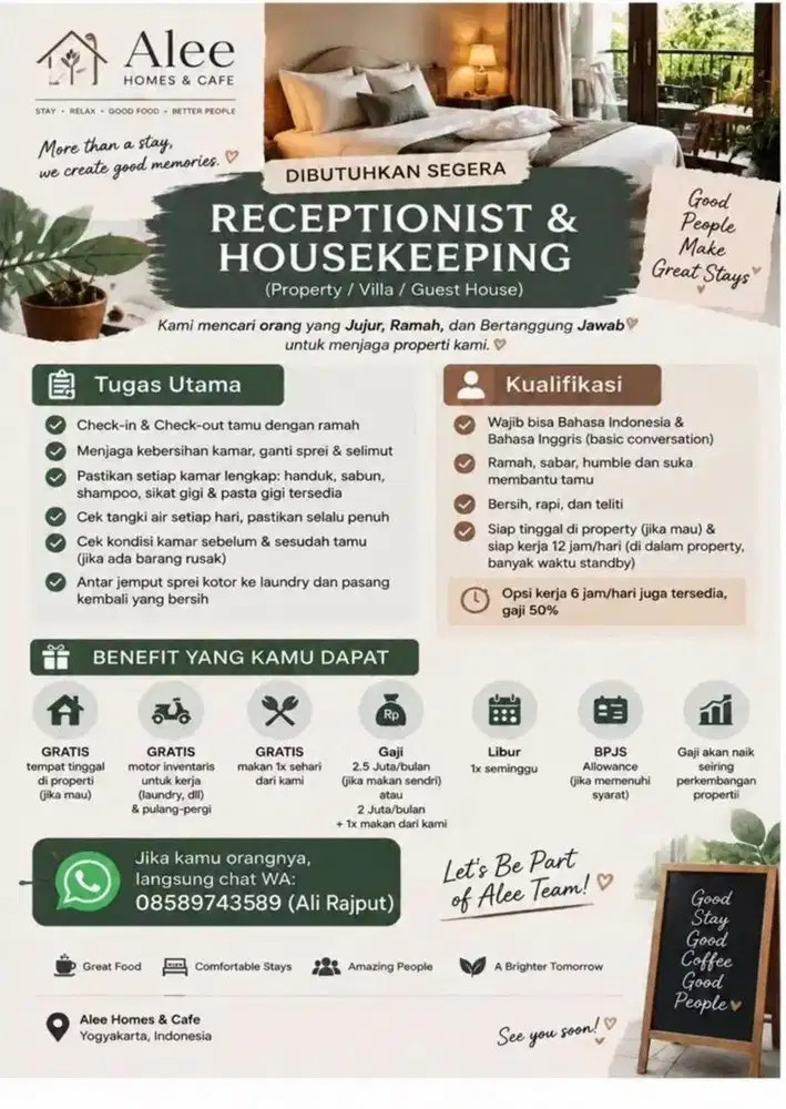 Housekeeping and reciptionist