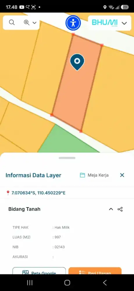 Dijual Tanah SHM dekat Undip Tembalang di Jl Mulawarman Banyumanik