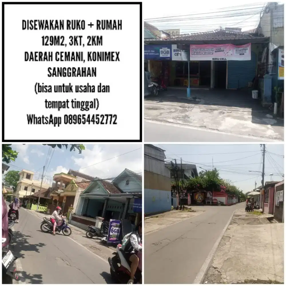 Disewakan ruko + rumah di daerah konimex cemani
