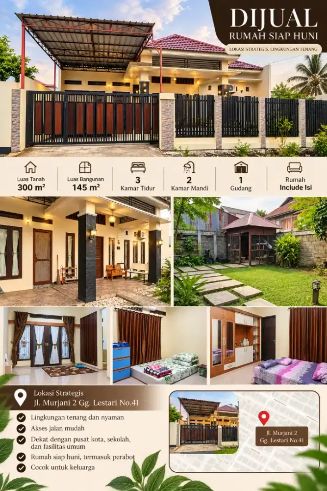 Rumah Dijual di Murjani Tengah Kota LT 300 m², Furnished