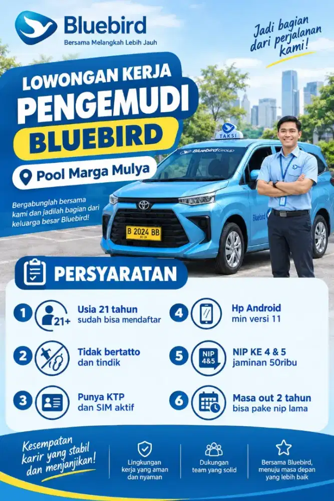Loker Driver/supir/sopir/pengemudi Taksi Bluebird