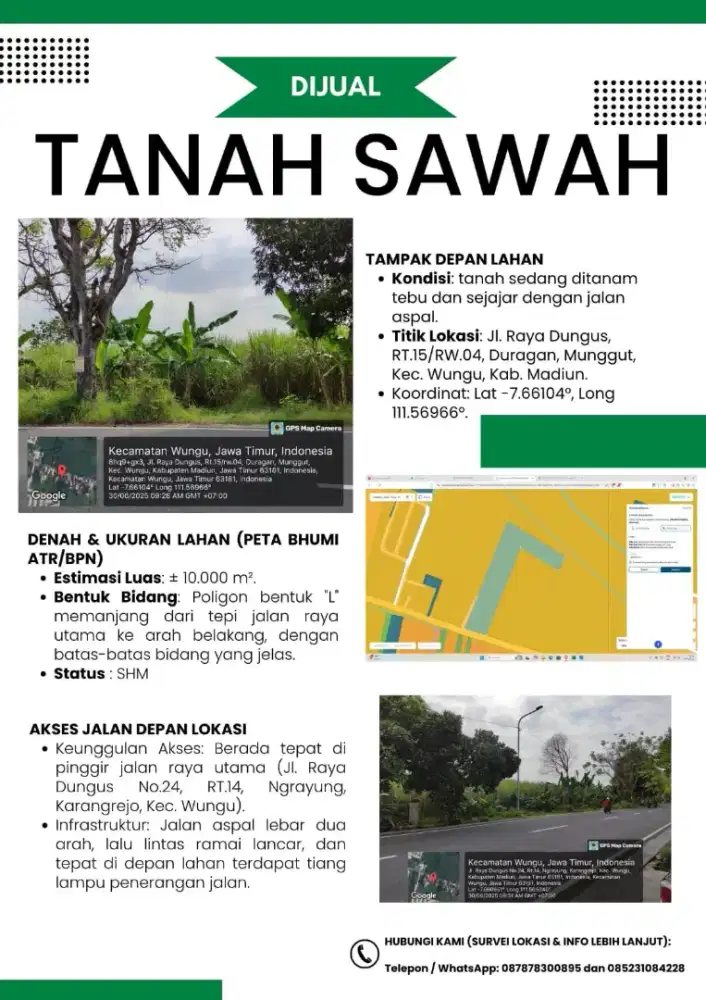 Tanah Sawah Strategis Pinggir Jalan Raya Utama