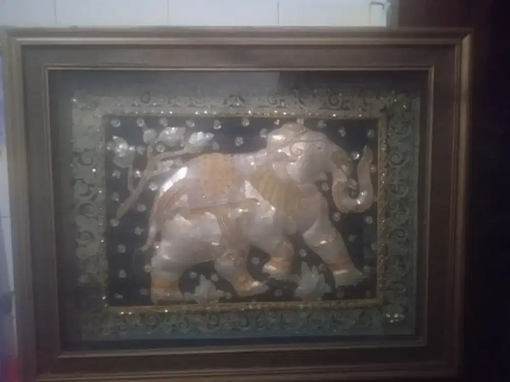 Pigura kain gambar gajah sz 55x70 cm