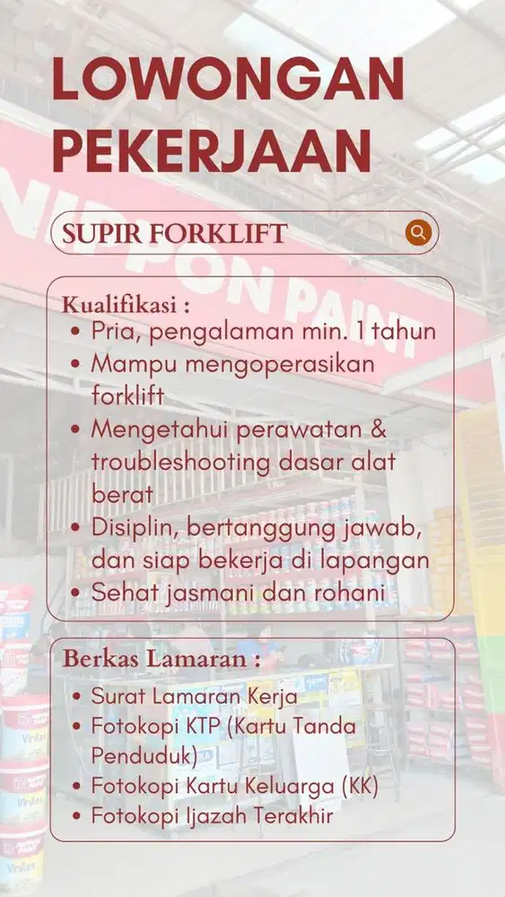Dibutuhkan operator forklift