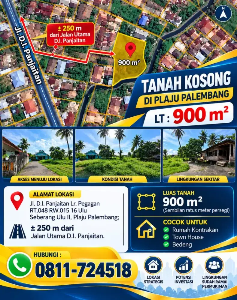 DIjual Tanah Kosong 900m2 Plaju Palembang
