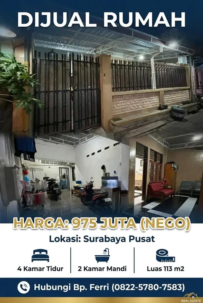 Dijual Rumah 2 Lantai Strategis di Surabaya Pusat - 4 KT, Luas 113 m2