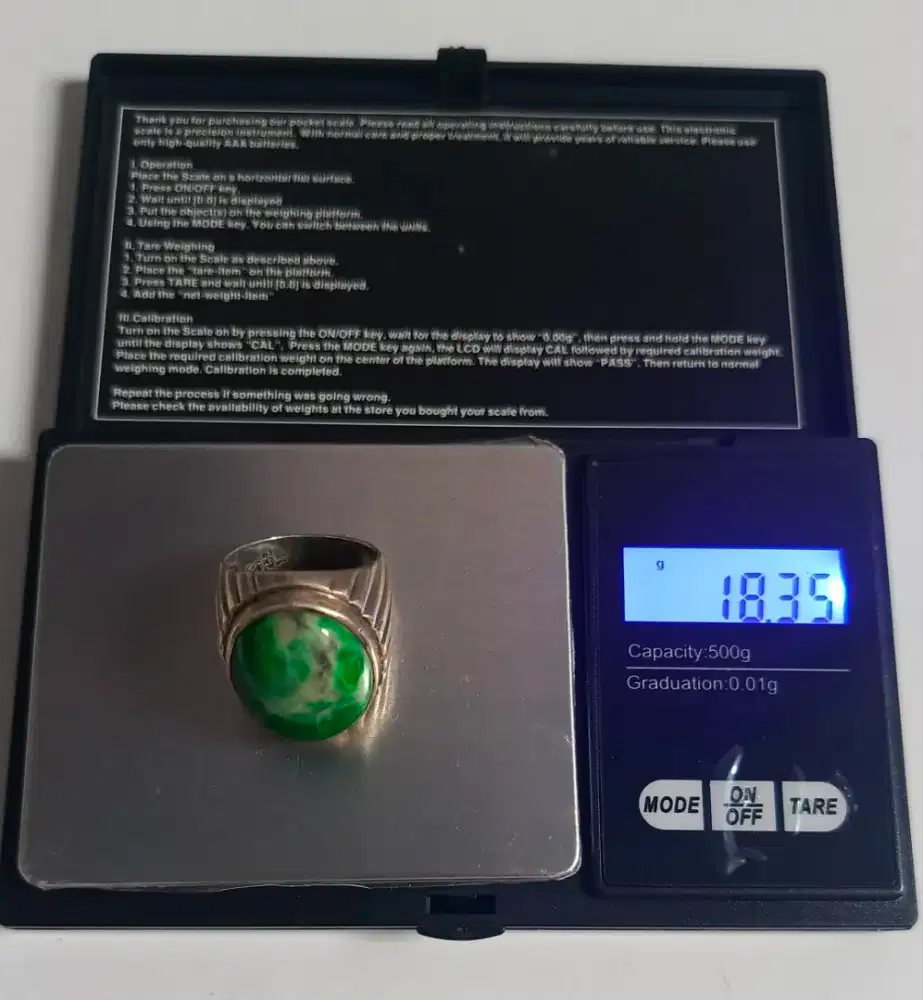 CINCIN PERAK BATU JEDAITE JADE/GIOK NABIRE (APPLE GREEN) TYPE A