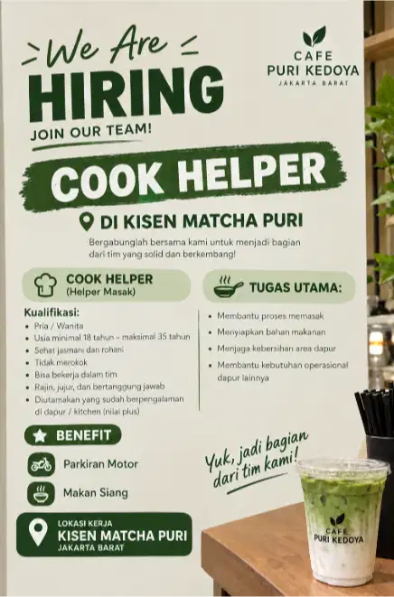 DICARI COOK HELPER CAFE JEPANG DI PURI KEDOYA