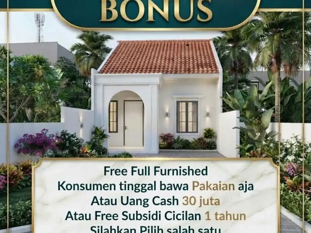 Rumah baru cluster Free KPR dan Cicilan 1th