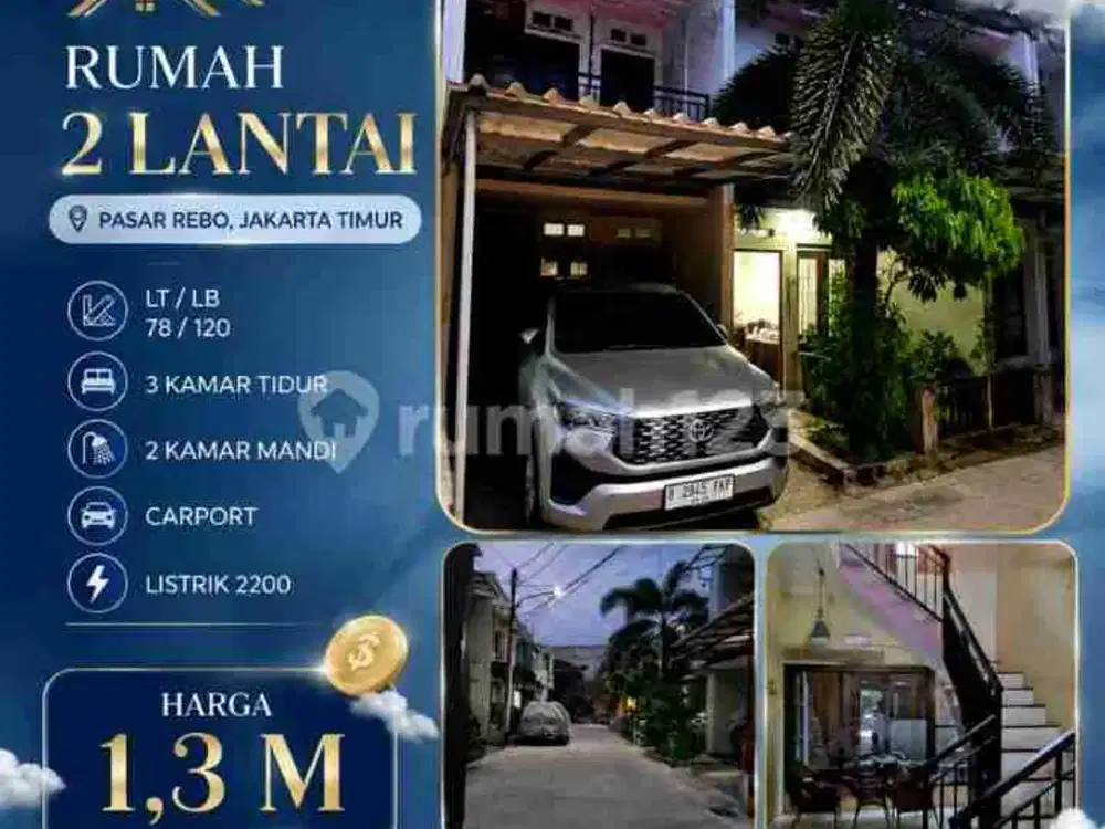 Rumah Hunian 2 Lantai, Luas, Nyaman, di Pasar Rebo, Jaktim