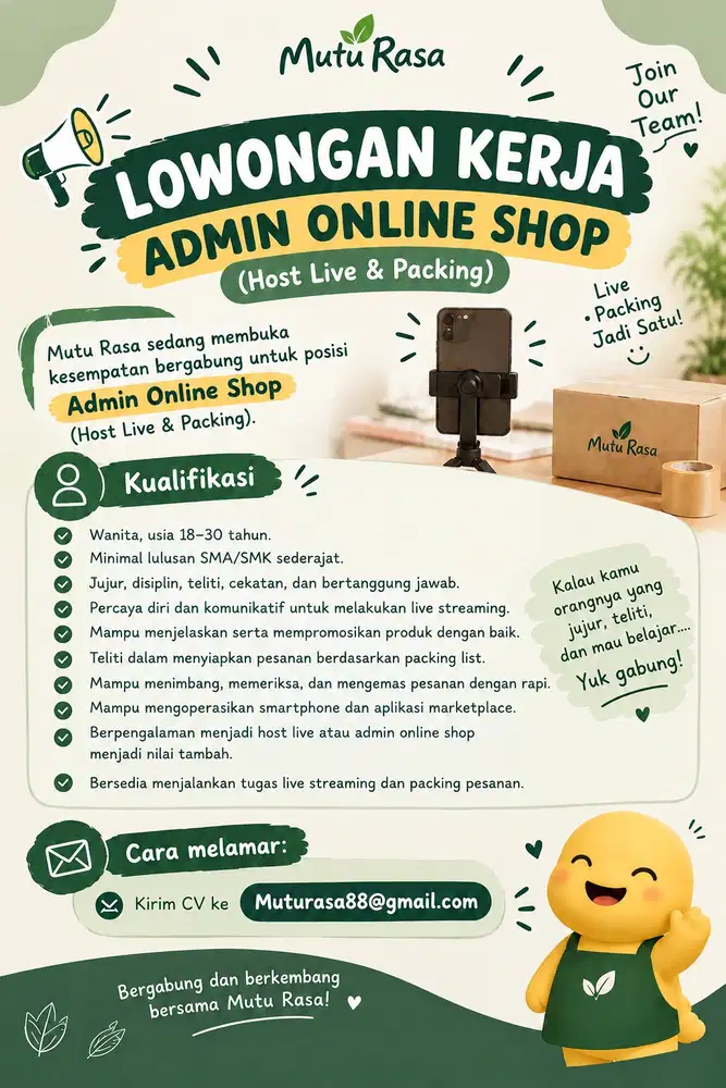 DI CARI ADMIN ONLINE SHOP (HOST LIVE & PACKING)