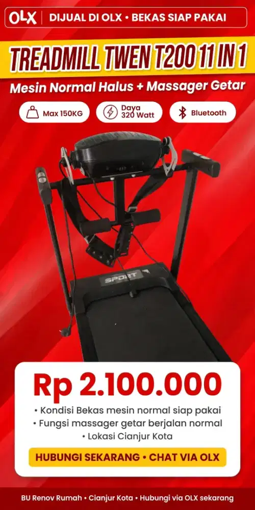 TREADMILL TWEN T200 11 IN 1 - Bekas Normal Siap Pakai - Cianjur