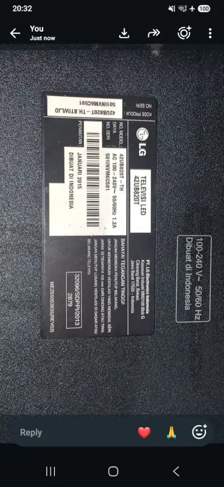 Jual smart tv lg 42inch led pecah