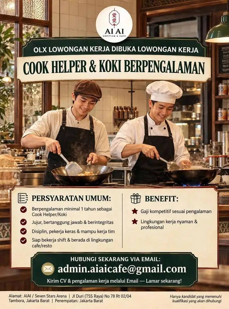 Butuh Cepat Koki & Cook helper pengalaman