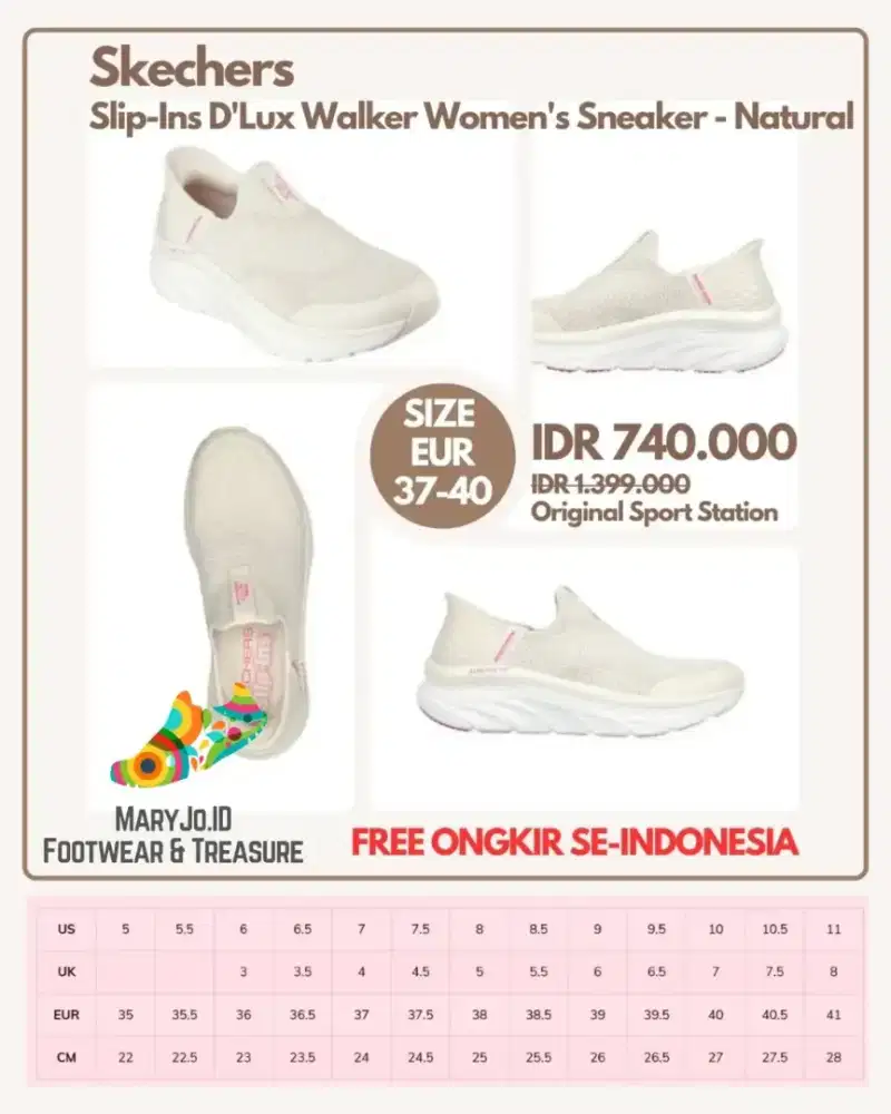 Skechers Slip-Ins D'Lux Walker Women's Sneaker - Natural : Size 37-40