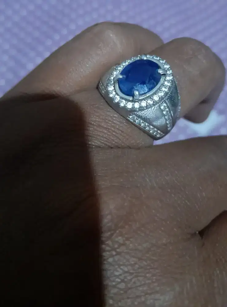 Natural Blue Safir Madagaskar Ring Perak 10 Gram