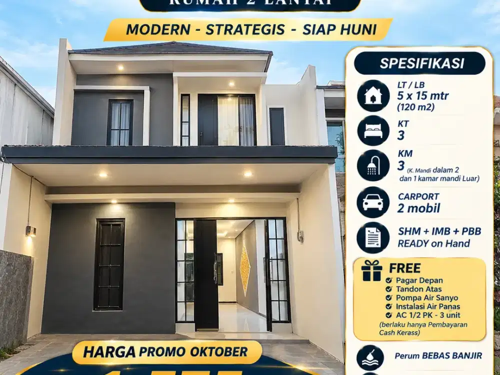 rumah di Nirwana eksekutif BEBAS BANJIR Row jalan 3 mobil