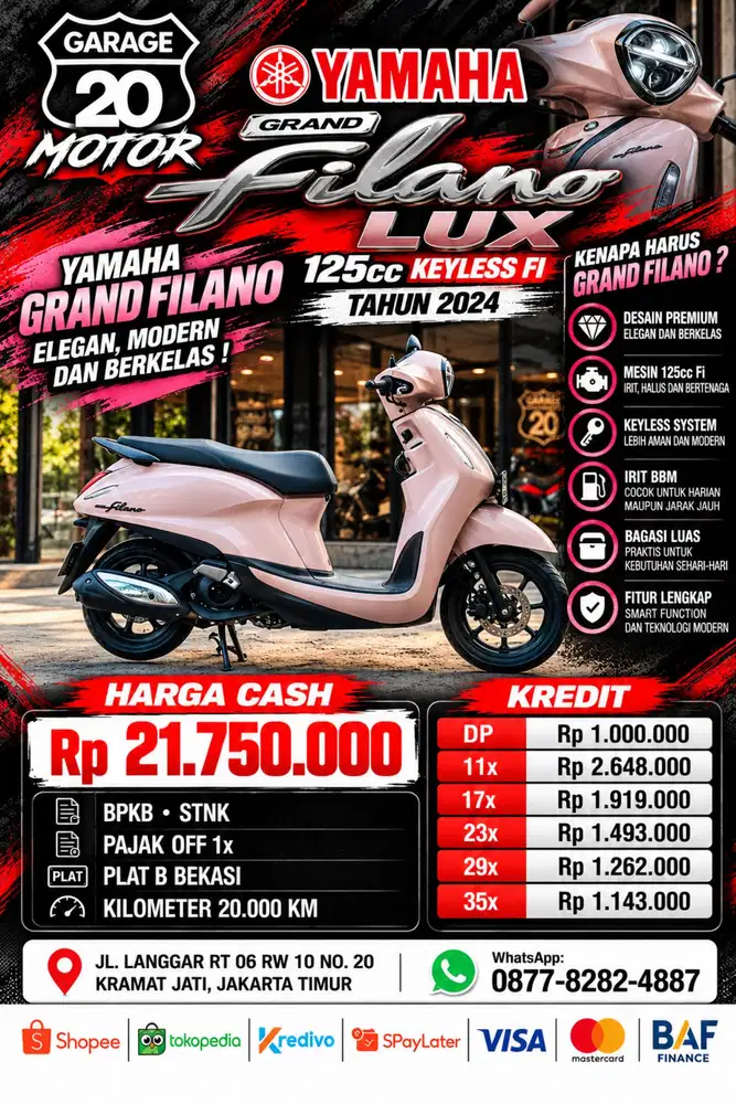 All New Grand Filano 125cc Keylles Aks SSS Blue core  tahun 2024