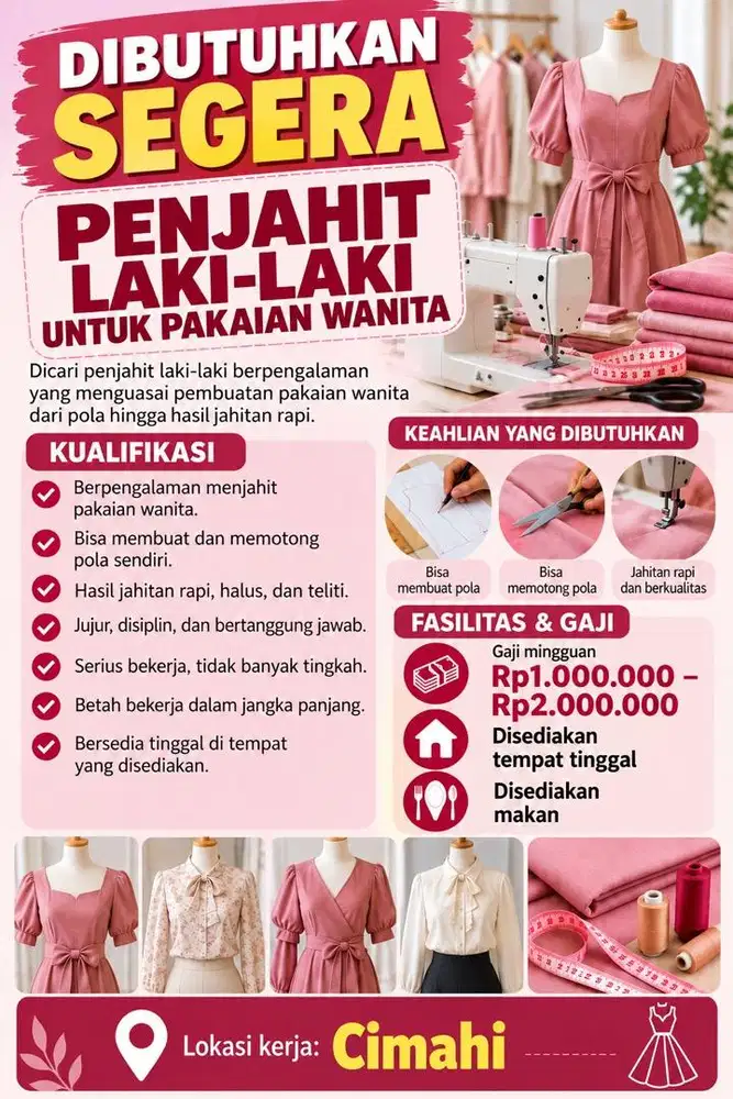 Di CARI PENJAHIT PAKAIAN WANITA !!!