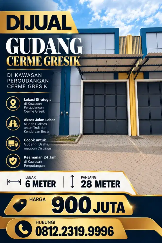 Dijual Cepat Gudang - Cerme Gresik 900jt