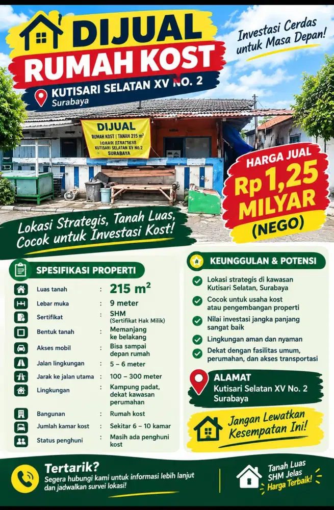Rumah dijual di Kutisari Selatan XV, Surabaya
