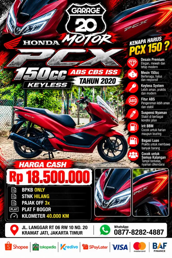 Honda PCX 150cc ABS CBS ISS Keylles STNK Hilang Tahun 2020