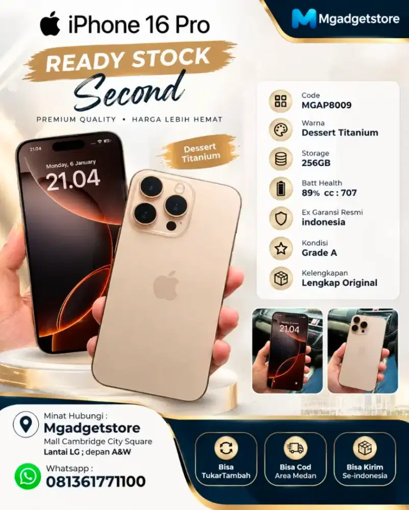 [ MGAP8009 ] Second Iphone 16 Pro 256GB ex garansi Resmi indonesia