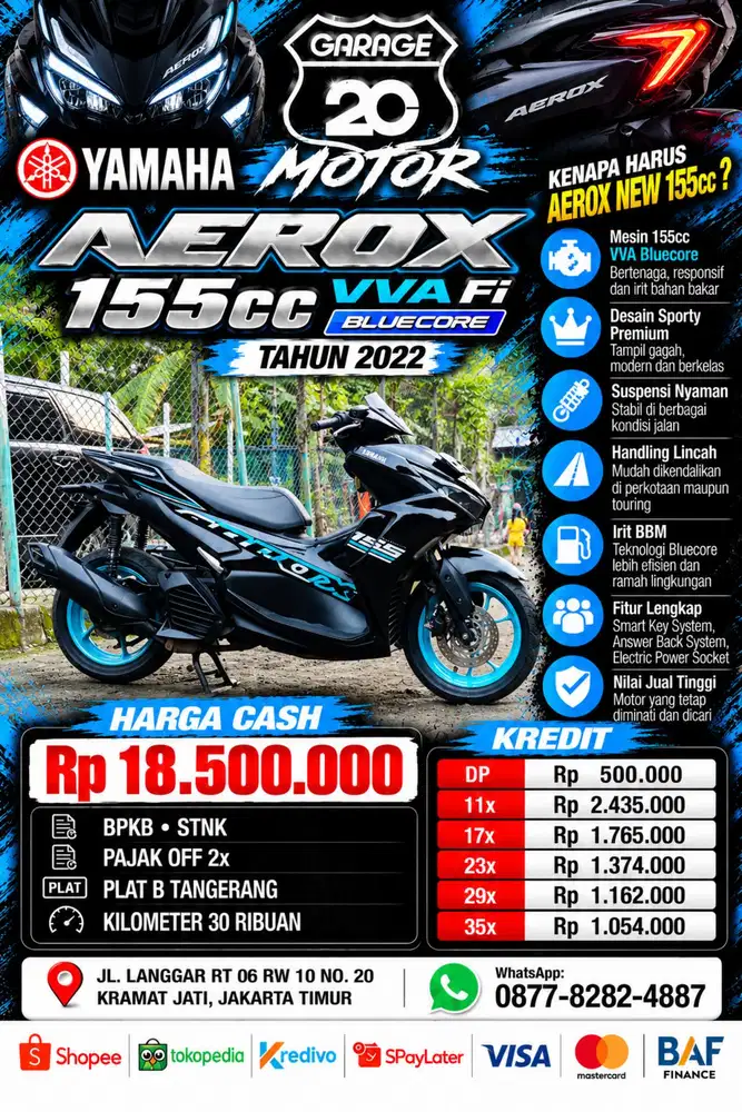 Yamaha All New Aerox 155cc Std Bluecore Fi Tahun 2022